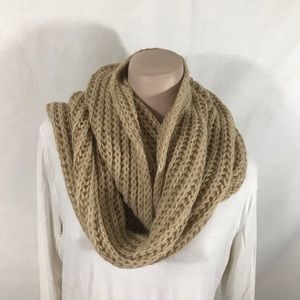 Camel colored knit infinity scarf